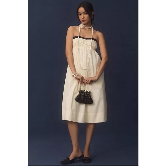 NEW Anthropologie Maeve Black & White Strapless Pintuck Open-Back Dress Small - Picture 1 of 6